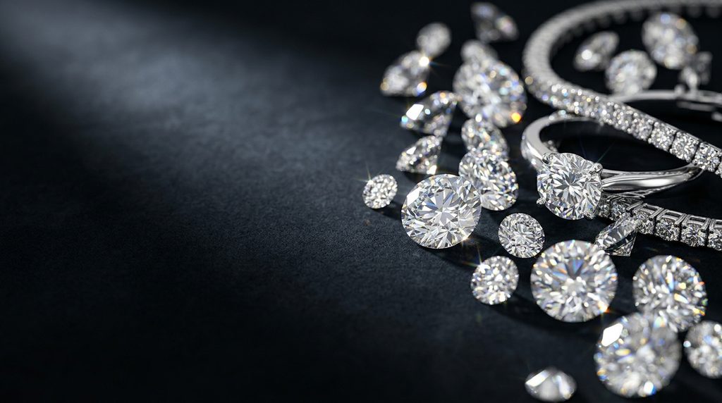 Brillantschmuck und Ringe auf dunklem Hintergrund – Markenschmuck verkaufen in Berlin